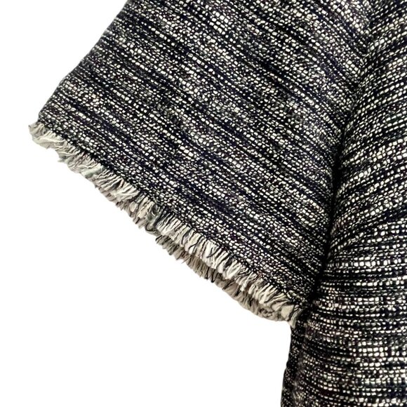 J. Crew Navy Blue Tweed Fringe Top XL | Boxy Cropped Short Sleeve Lined Cotton - Picture 7 of 16